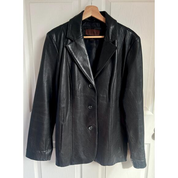 Vintage 90's Women's Black Leather Trench Coat Sz Large | 90s Style Leather Coat - Picture 1 of 5